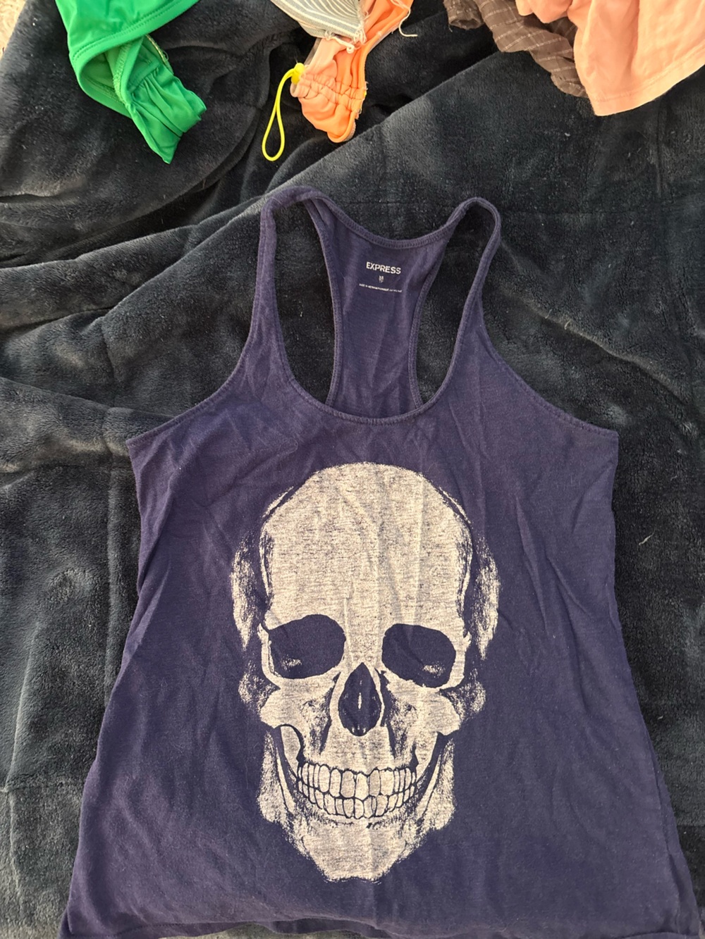 Express blue Racerback Tank with Vintage Skull Graphic